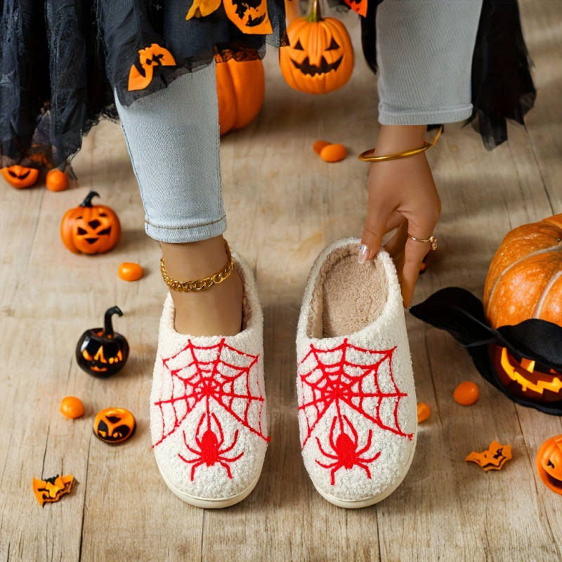 Чехли за мъже в стил Хелоуин с мрежеста шарка и прорезан дизайн, Slip-On, горна част от кравешки велур, подметка TPR