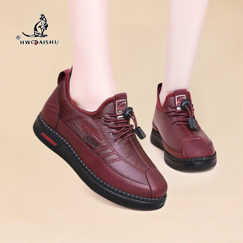 Női téli pamut cipő meleg bolyhos bélés, Slip-On, kerek orrú, középmagas szár