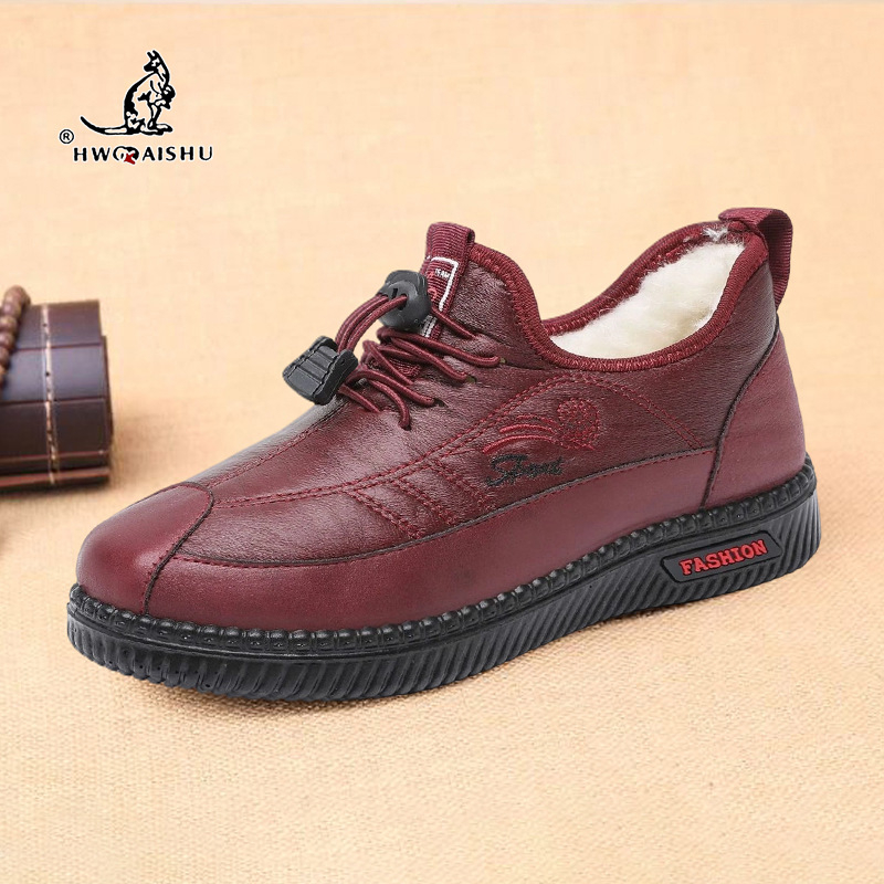 Női téli pamut cipő meleg bolyhos bélés, Slip-On, kerek orrú, középmagas szár