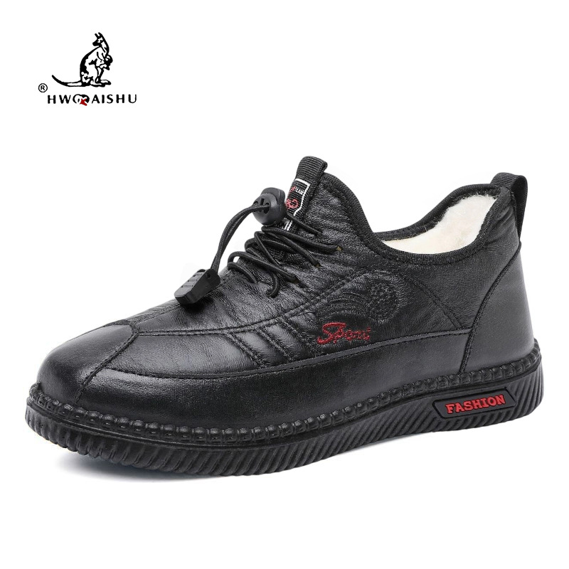 Női téli pamut cipő meleg bolyhos bélés, Slip-On, kerek orrú, középmagas szár