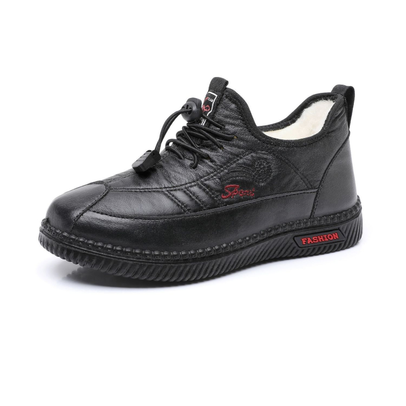 Női téli pamut cipő meleg bolyhos bélés, Slip-On, kerek orrú, középmagas szár