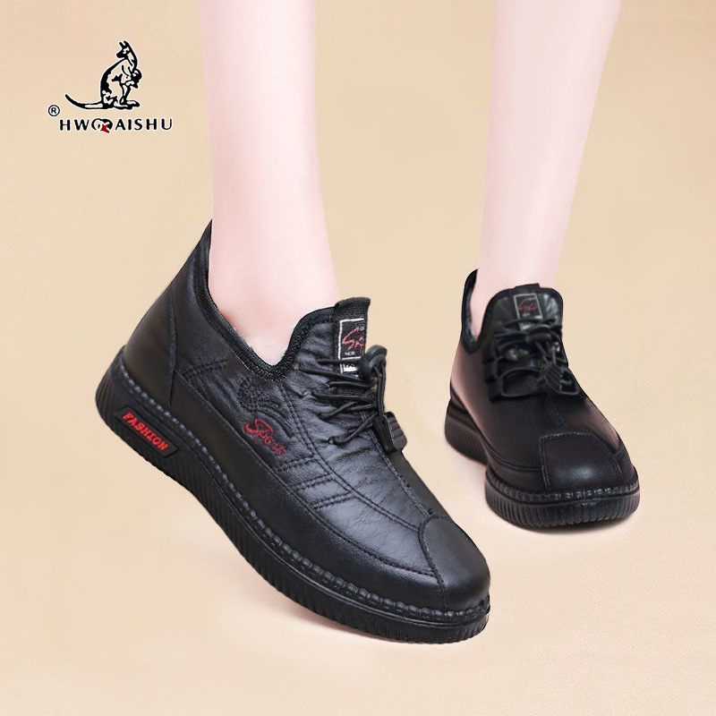 Női téli pamut cipő meleg bolyhos bélés, Slip-On, kerek orrú, középmagas szár