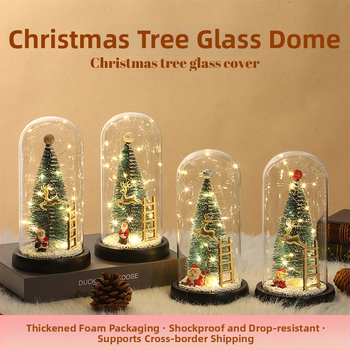 Oberry Sklenený vianočný stromček – stolná nočná lampa s skleneným krytom, moderný minimalistický dekor (materiál: sklo; logo tlačené)