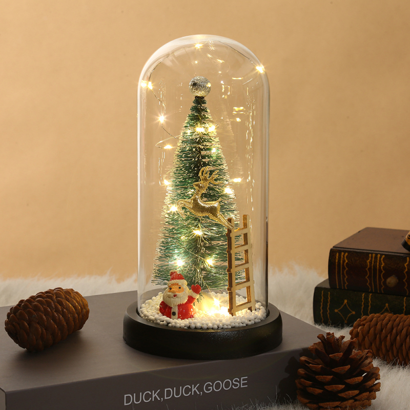 Oberry Sklenený vianočný stromček – stolná nočná lampa s skleneným krytom, moderný minimalistický dekor (materiál: sklo; logo tlačené)