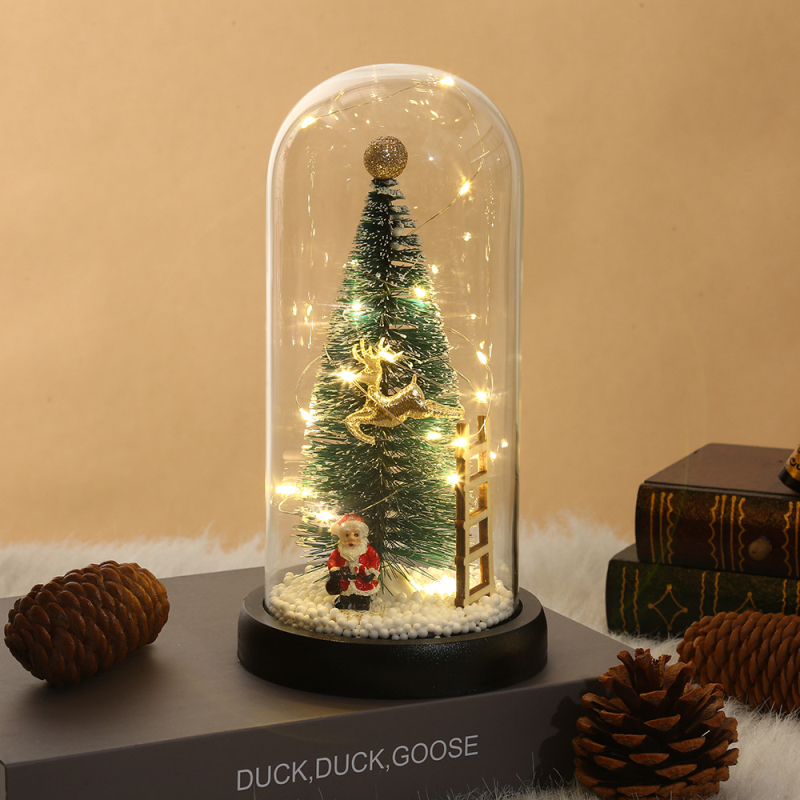 Oberry Sklenený vianočný stromček – stolná nočná lampa s skleneným krytom, moderný minimalistický dekor (materiál: sklo; logo tlačené)