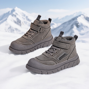 Uniszex gyerekeknek készült havas csizma, vastag meleg pamutbélés, Velcro-zárás, felső rész szintetikus bőrből, talp TPR, téli használatra, 4–16 év