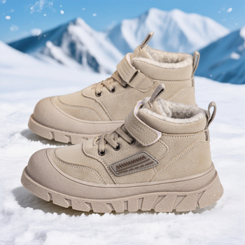 Uniszex gyerekeknek készült havas csizma, vastag meleg pamutbélés, Velcro-zárás, felső rész szintetikus bőrből, talp TPR, téli használatra, 4–16 év