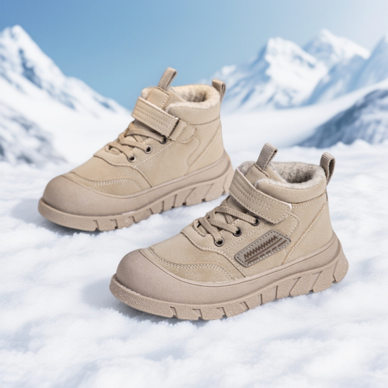 Uniszex gyerekeknek készült havas csizma, vastag meleg pamutbélés, Velcro-zárás, felső rész szintetikus bőrből, talp TPR, téli használatra, 4–16 év