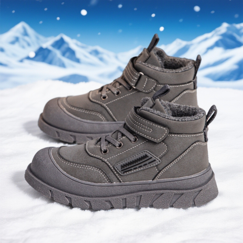 Uniszex gyerekeknek készült havas csizma, vastag meleg pamutbélés, Velcro-zárás, felső rész szintetikus bőrből, talp TPR, téli használatra, 4–16 év