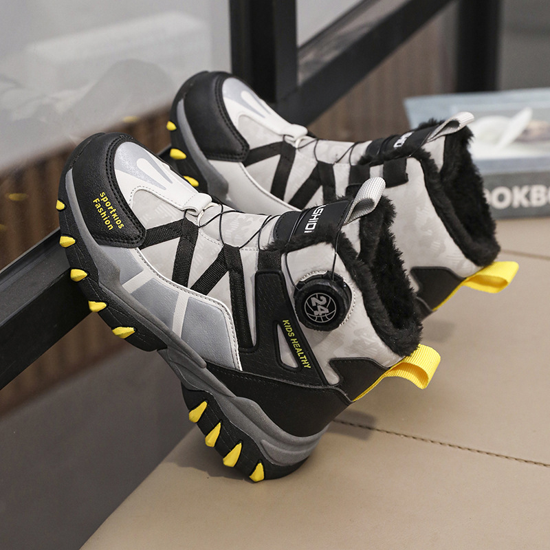 Gyerekek téli hótaposói, uniszex, fleece béléses, vízálló bőr felső, EVA talp, 4–16 éveseknek