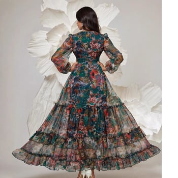 Poliester haljina duga s A-linijom i V izrezom, privatni društveni stil