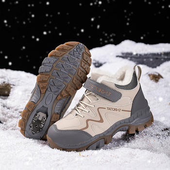 Gyerekek téli cipői műbőr felsőrésszel, csíkos mintázattal, TPR talppal, Velcro-zárás, 4–16 éveseknek