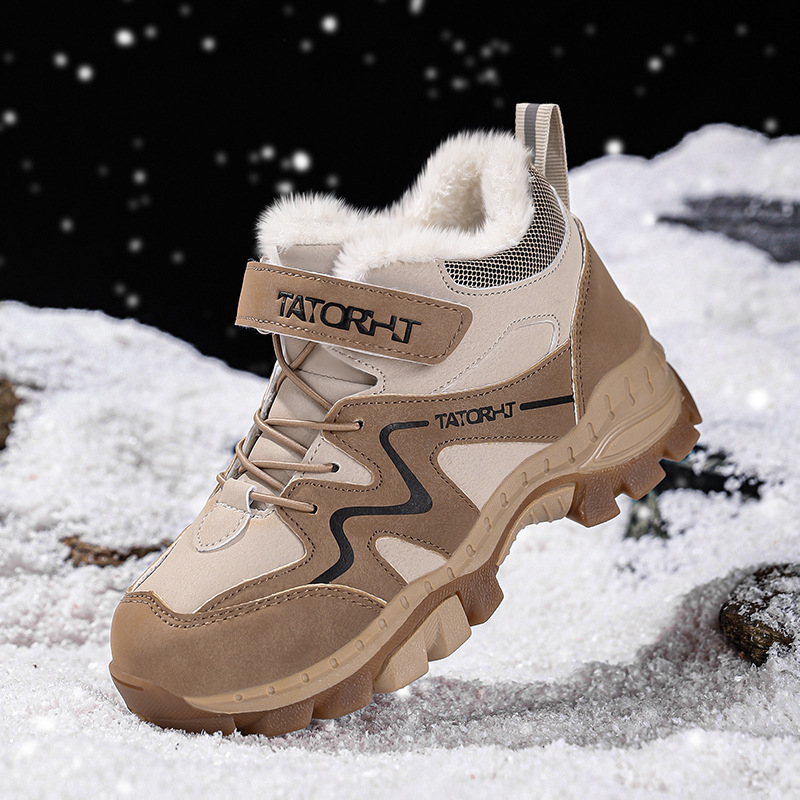 Gyerekek téli cipői műbőr felsőrésszel, csíkos mintázattal, TPR talppal, Velcro-zárás, 4–16 éveseknek