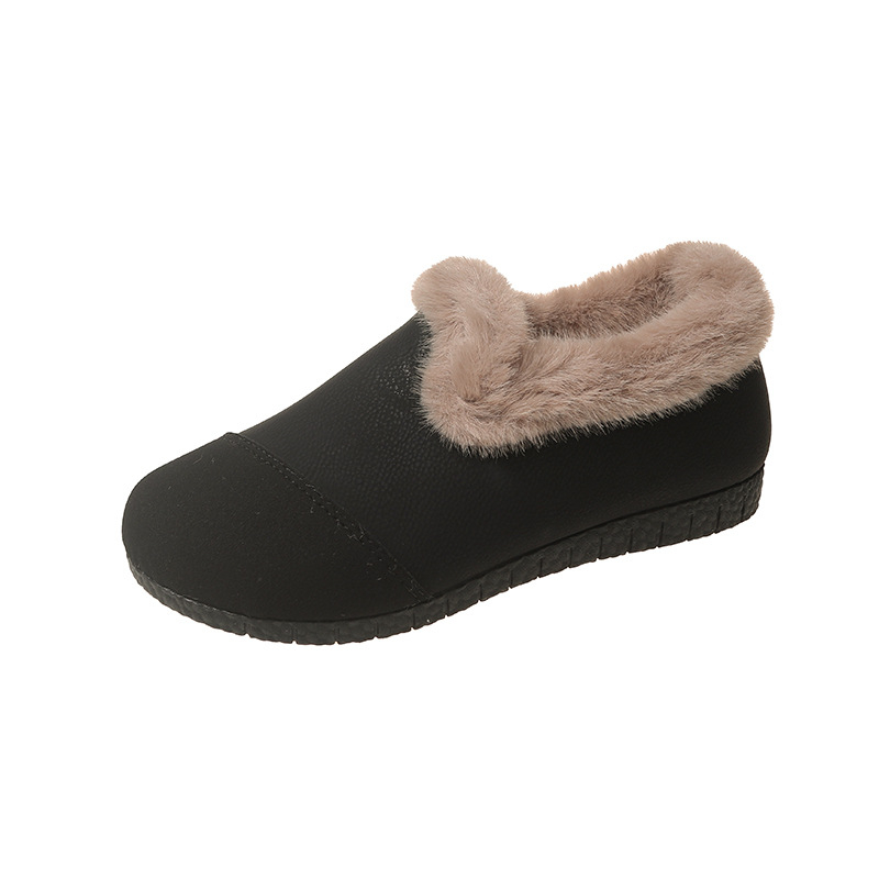 Női vintage slip-on mokaszni plüss bélésű, kerek orr, mű PU felsőrész, gumírozott talp, alacsony sarok 1-3 cm, színblokkolt minta, őszi-téli szezon