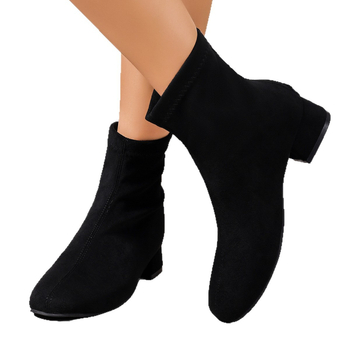 Retro női velúr bokacsizma középmagas sarokkal, kerek orrú, rövid szárú, hátul cipzár