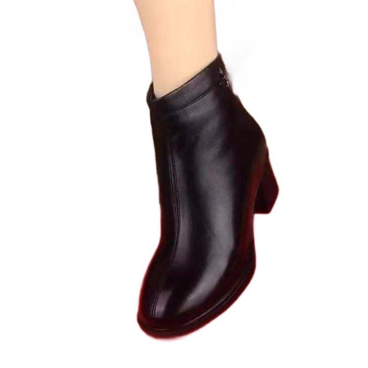 PU felsőrészes Martin csizma, rövid szárú, kerek orrú, vastag középső sarok, műplüss belső