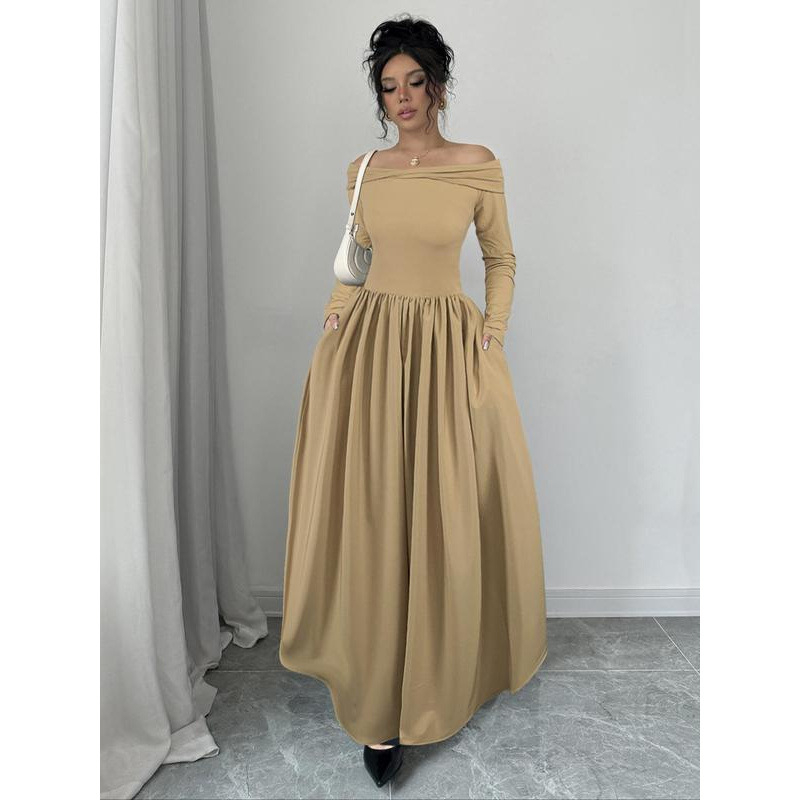 Dámske šaty s vreckami, jednoduchý a elegantný dizajn, dlhé rukávy, viskózové vlákno, vhodné pre všetky ročné obdobia, jesenná verzia 2022