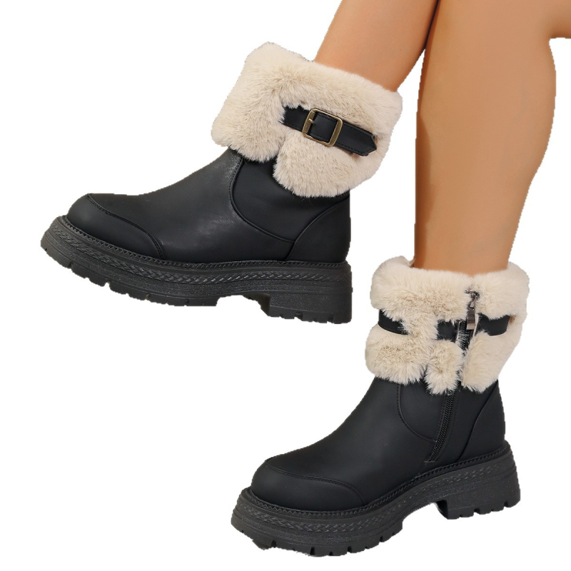 Női Martin csizma vastag talppal, patent bőr felsőrész, gumírozott talp, oldalsó cipzár, kerek orr