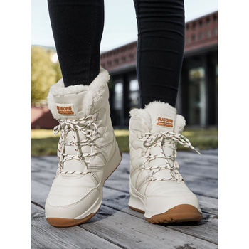 Πεζοπορικά μποτάκια χιονιού με υψηλό ύψος, μπροστινό κορδόνι, άνω μέρος από τεχνητό PU, εσωτερική επένδυση από συνθετικό κοντό βελούδο, αντιολισθητική σόλα καουτσούκ