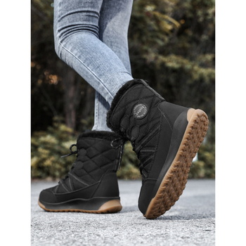 Πεζοπορικά μποτάκια χιονιού με υψηλό ύψος, μπροστινό κορδόνι, άνω μέρος από τεχνητό PU, εσωτερική επένδυση από συνθετικό κοντό βελούδο, αντιολισθητική σόλα καουτσούκ