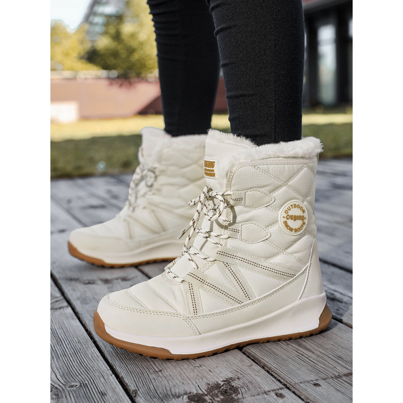 Πεζοπορικά μποτάκια χιονιού με υψηλό ύψος, μπροστινό κορδόνι, άνω μέρος από τεχνητό PU, εσωτερική επένδυση από συνθετικό κοντό βελούδο, αντιολισθητική σόλα καουτσούκ