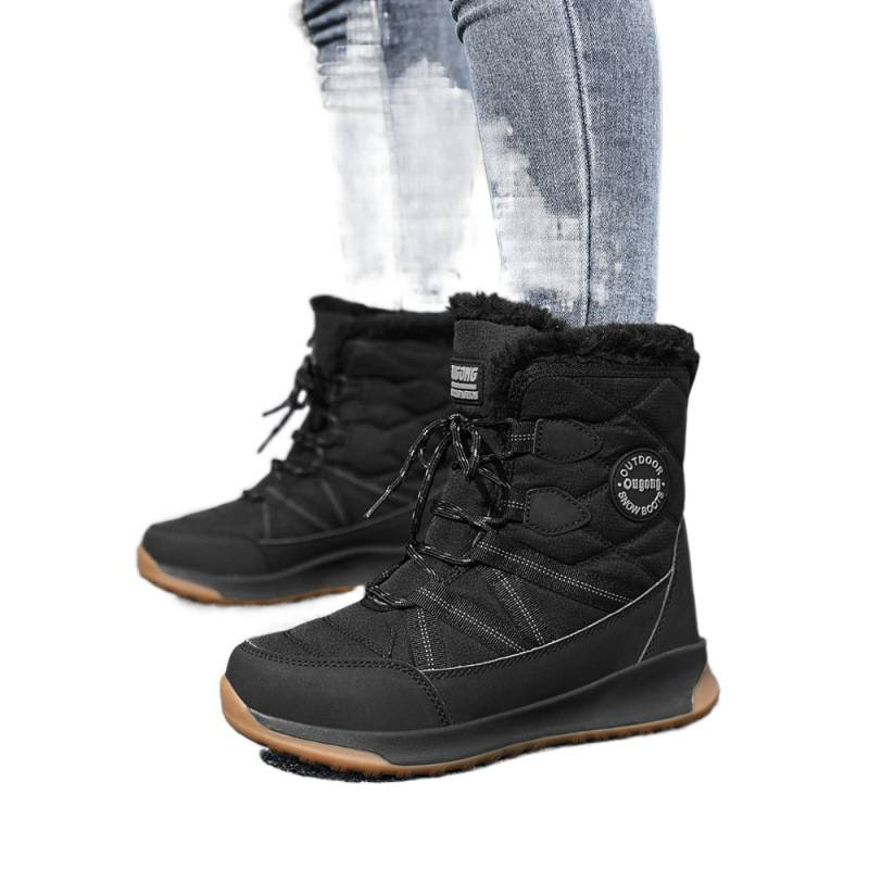 Πεζοπορικά μποτάκια χιονιού με υψηλό ύψος, μπροστινό κορδόνι, άνω μέρος από τεχνητό PU, εσωτερική επένδυση από συνθετικό κοντό βελούδο, αντιολισθητική σόλα καουτσούκ