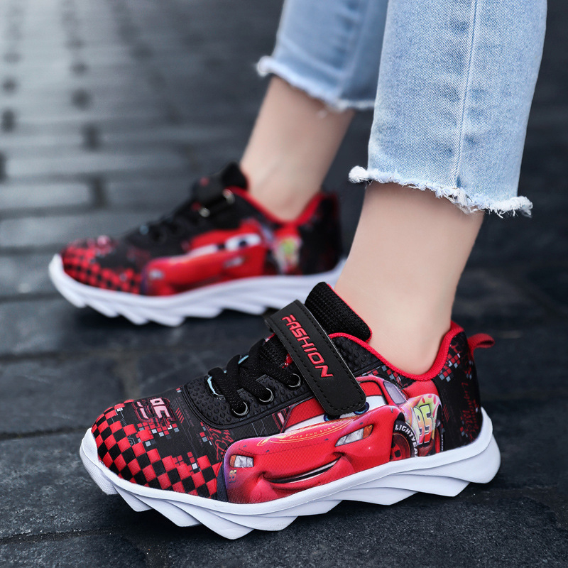 Gyerekeknek készült hálós futócipő, uniszex, Velcro záródás, könnyű, rajzfilm mintával, tavasz-ősz szezon, 1–3 és 4–6 éves korosztálynak