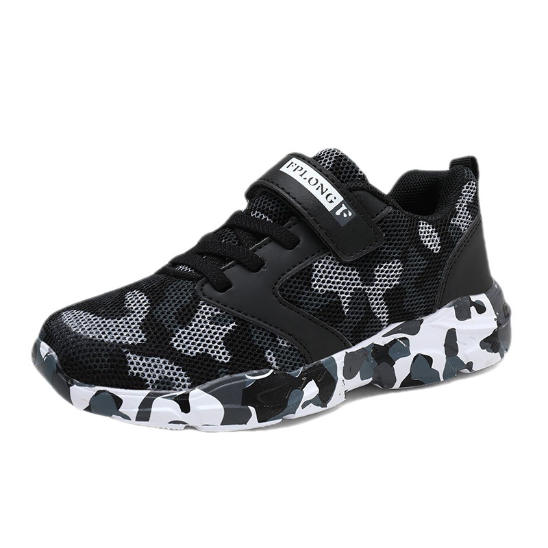 Gyerekeknek készült futócipő kamufláž mintával, hálós felsőrész, Velcro-zár, könnyű MD talp