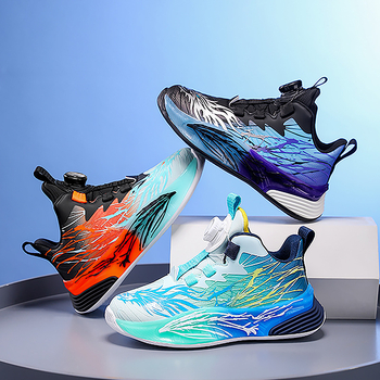 Uniszex gyerek futócipő lélegző bőr felsőrésszel, EVA vastag talppal, csúszásmentes, forgatható gombos záródás, tavaszra és őszre