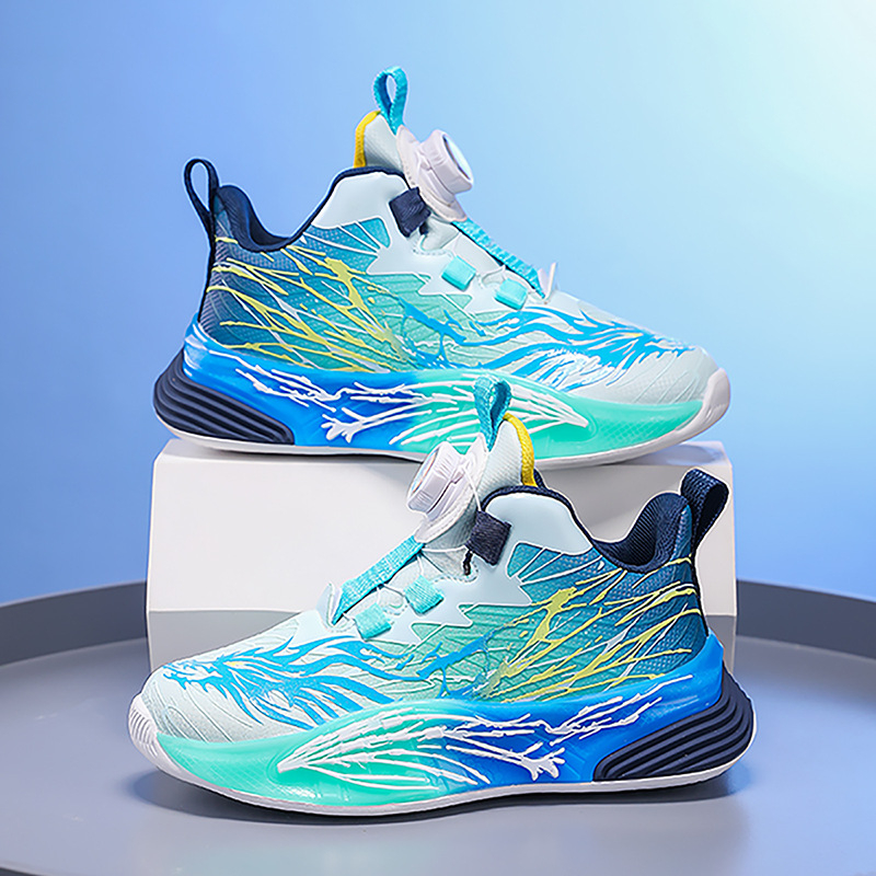 Uniszex gyerek futócipő lélegző bőr felsőrésszel, EVA vastag talppal, csúszásmentes, forgatható gombos záródás, tavaszra és őszre