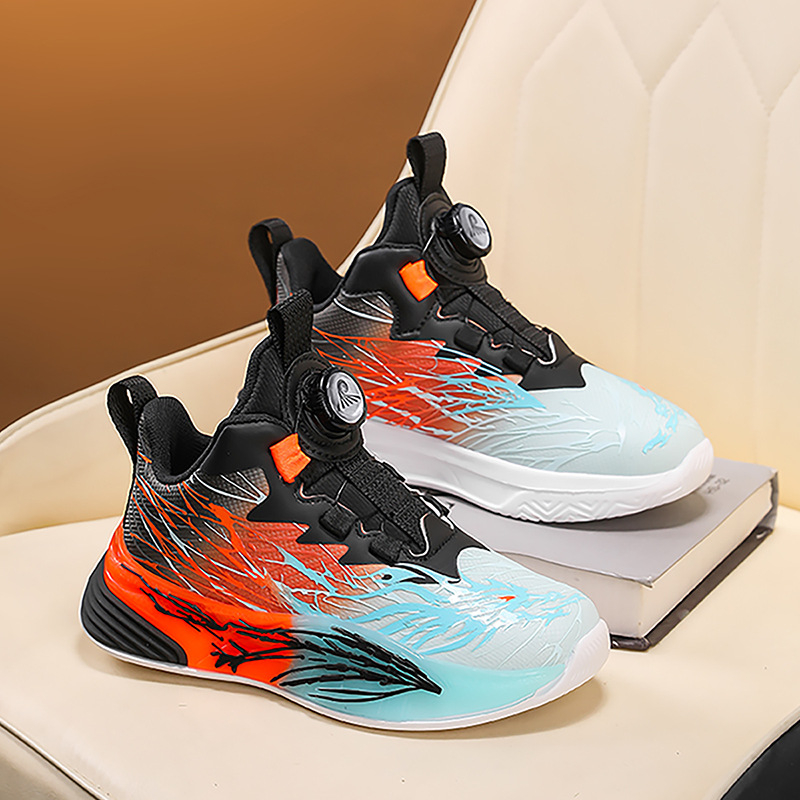 Uniszex gyerek futócipő lélegző bőr felsőrésszel, EVA vastag talppal, csúszásmentes, forgatható gombos záródás, tavaszra és őszre