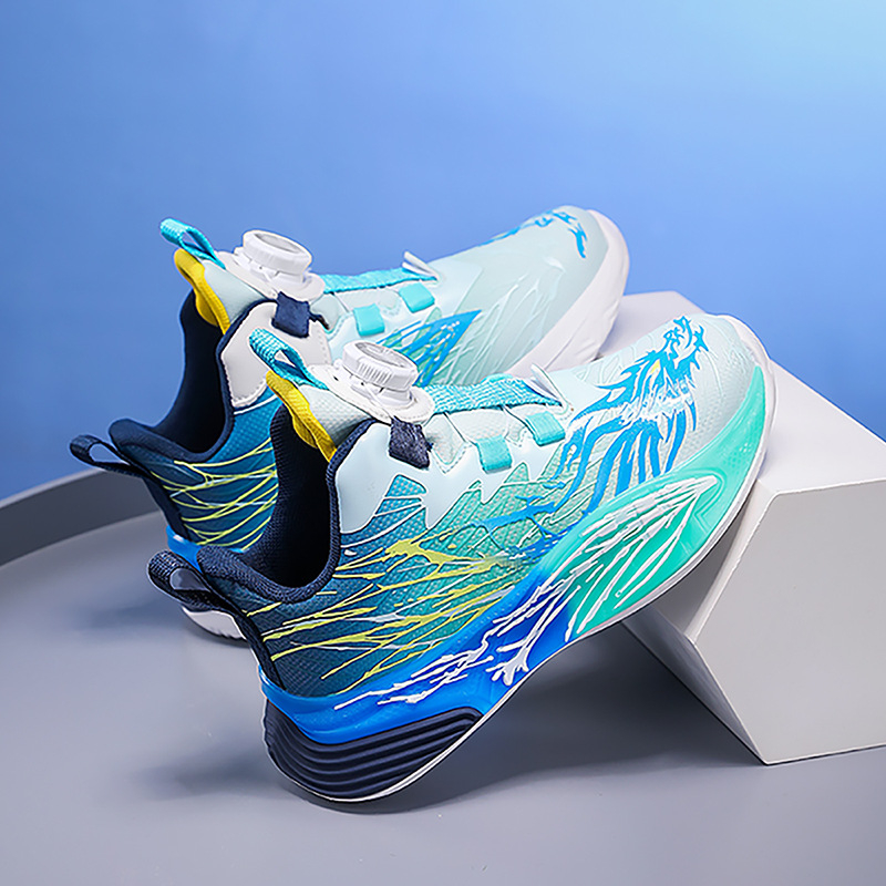 Uniszex gyerek futócipő lélegző bőr felsőrésszel, EVA vastag talppal, csúszásmentes, forgatható gombos záródás, tavaszra és őszre