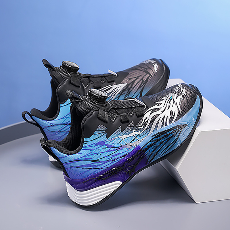 Uniszex gyerek futócipő lélegző bőr felsőrésszel, EVA vastag talppal, csúszásmentes, forgatható gombos záródás, tavaszra és őszre