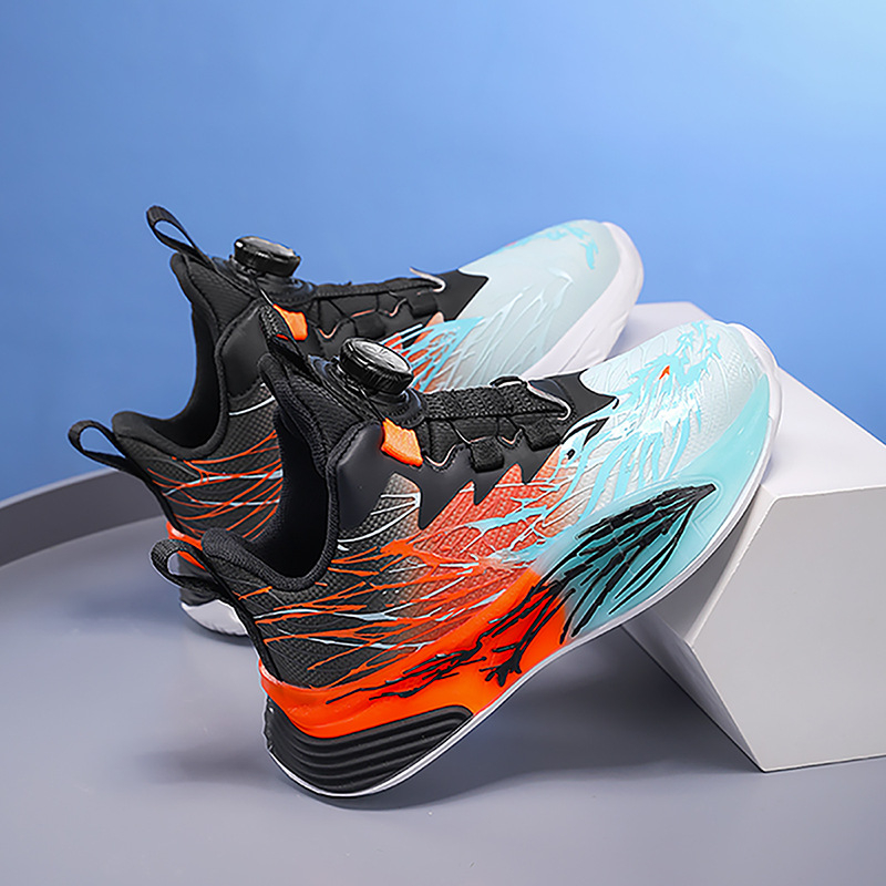 Uniszex gyerek futócipő lélegző bőr felsőrésszel, EVA vastag talppal, csúszásmentes, forgatható gombos záródás, tavaszra és őszre