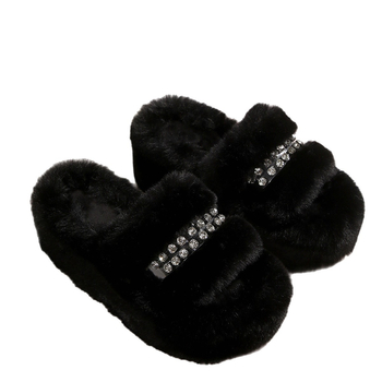 Moteriškos šlepetės iš fliso rudens-žiemos sezonui, su apvalia nosimi, gumine padas, viduje dirbtinis trumpas pūkas, 2025 metų rudens modelis