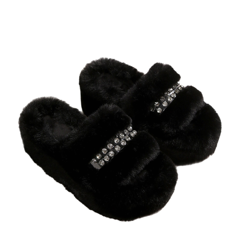 Moteriškos šlepetės iš fliso rudens-žiemos sezonui, su apvalia nosimi, gumine padas, viduje dirbtinis trumpas pūkas, 2025 metų rudens modelis