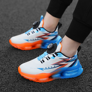 Gyerek kosárlabda cipő PU+Háló felsőrész, csíkos mintázat, lélegző, könnyű, MD talp