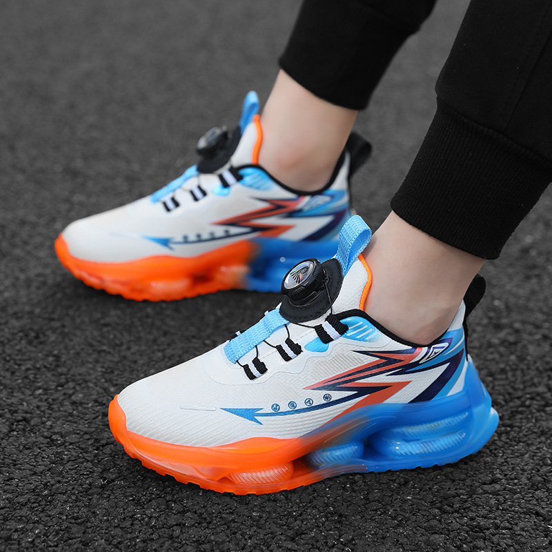 Gyerek kosárlabda cipő PU+Háló felsőrész, csíkos mintázat, lélegző, könnyű, MD talp