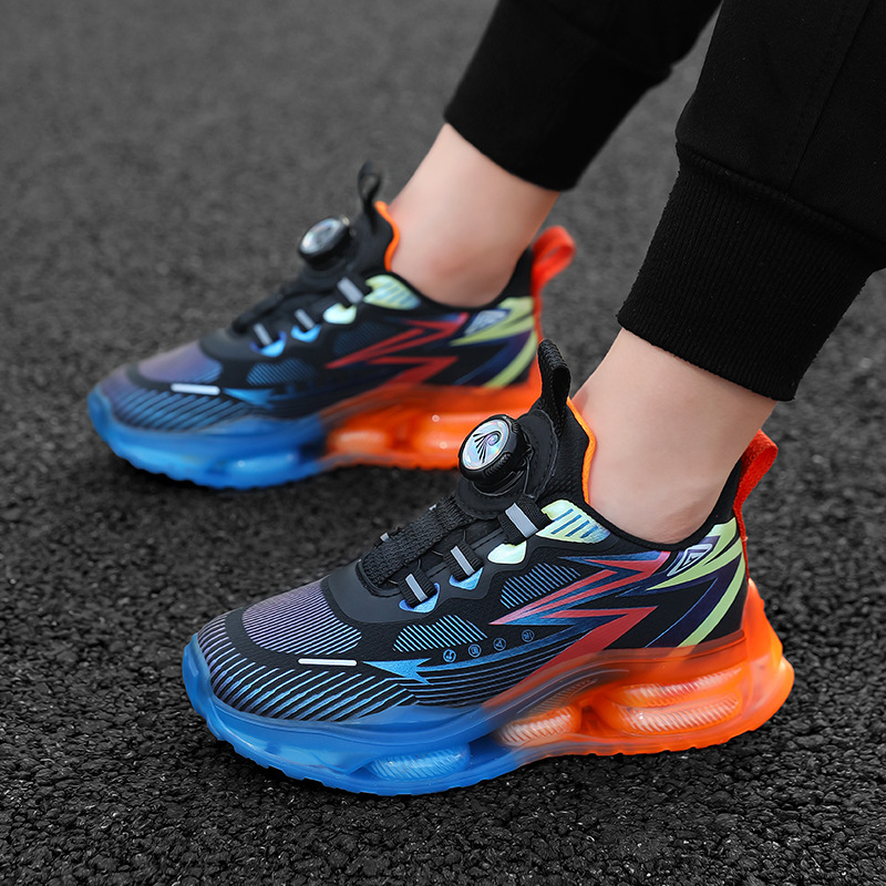 Gyerek kosárlabda cipő PU+Háló felsőrész, csíkos mintázat, lélegző, könnyű, MD talp