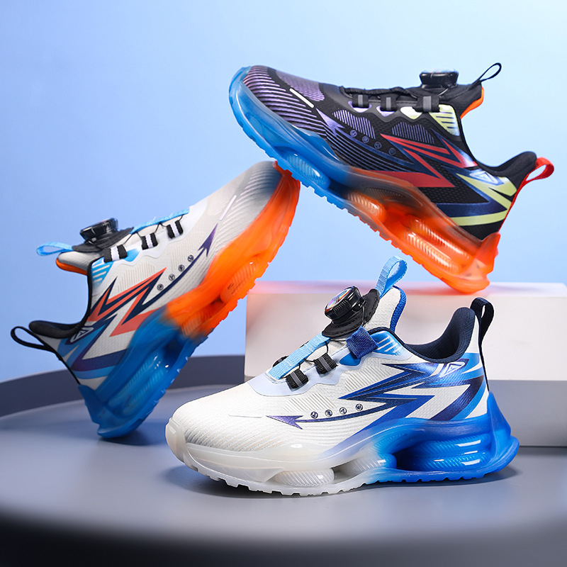 Gyerek kosárlabda cipő PU+Háló felsőrész, csíkos mintázat, lélegző, könnyű, MD talp