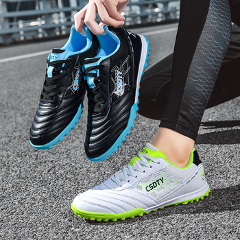 Unisex futbalová obuv s predným šnurovaním, odolná voči opotrebeniu, vrchný materiál z syntetickej kože, vnútro sieťovina, podrážka z gumy