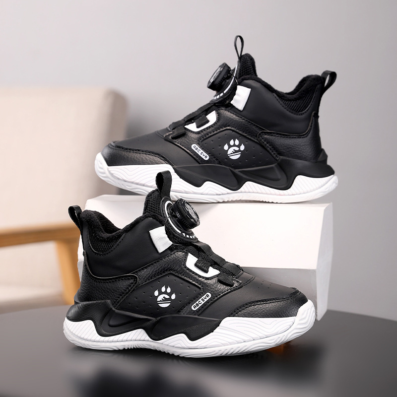 Gyerek kosárlabda cipő – téli, könnyű és meleg, műbőr felső, csíkos mintázat, uniszex, 7–16 évesek, sportos stílus