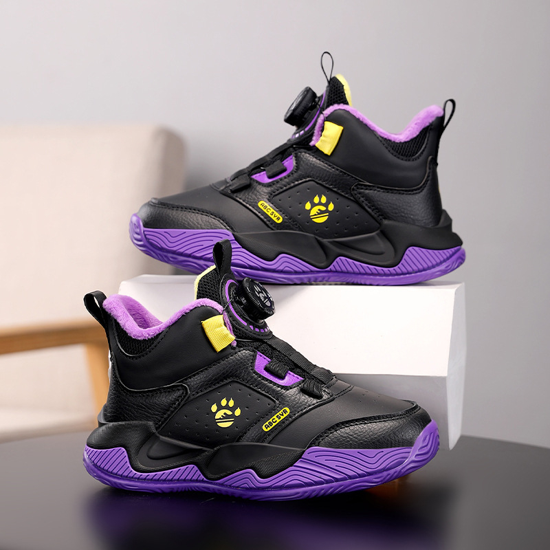 Gyerek kosárlabda cipő – téli, könnyű és meleg, műbőr felső, csíkos mintázat, uniszex, 7–16 évesek, sportos stílus