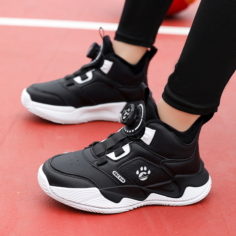 Gyerek kosárlabda cipő – téli, könnyű és meleg, műbőr felső, csíkos mintázat, uniszex, 7–16 évesek, sportos stílus