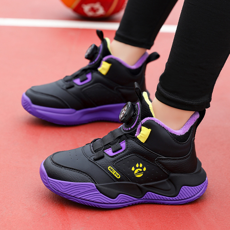 Gyerek kosárlabda cipő – téli, könnyű és meleg, műbőr felső, csíkos mintázat, uniszex, 7–16 évesek, sportos stílus