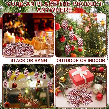 Karácsonyfadísz – toboz alakú függő, műanyagból, festett, koreai stílus, könnyed luxus