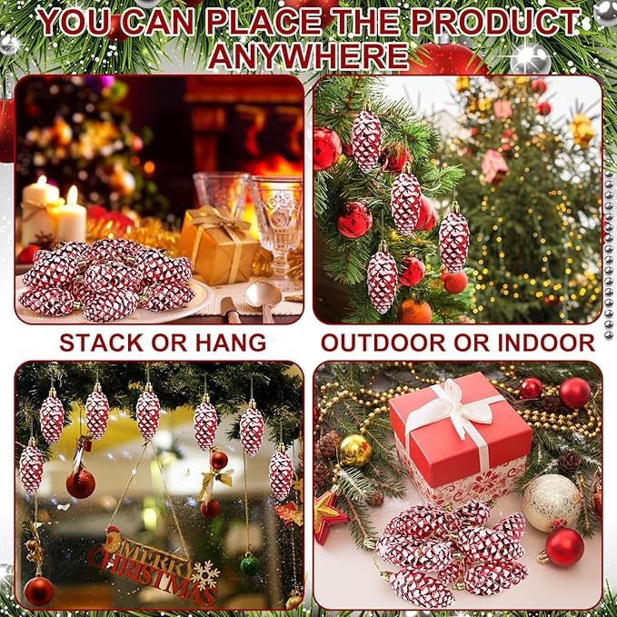 Karácsonyfadísz – toboz alakú függő, műanyagból, festett, koreai stílus, könnyed luxus