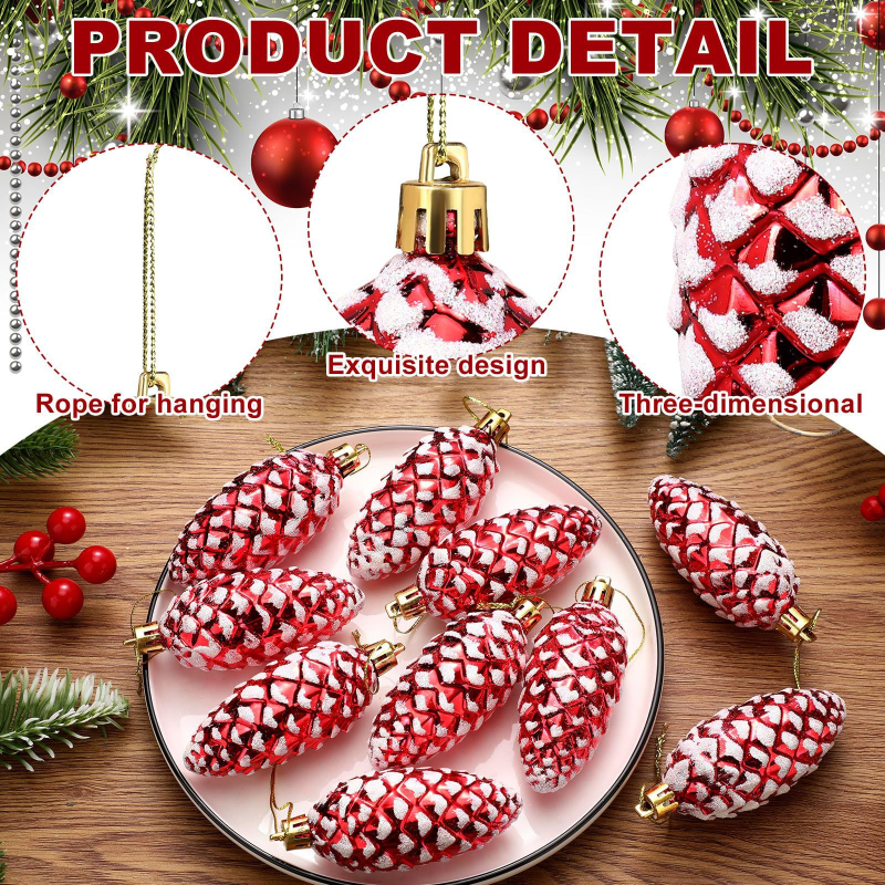 Karácsonyfadísz – toboz alakú függő, műanyagból, festett, koreai stílus, könnyed luxus