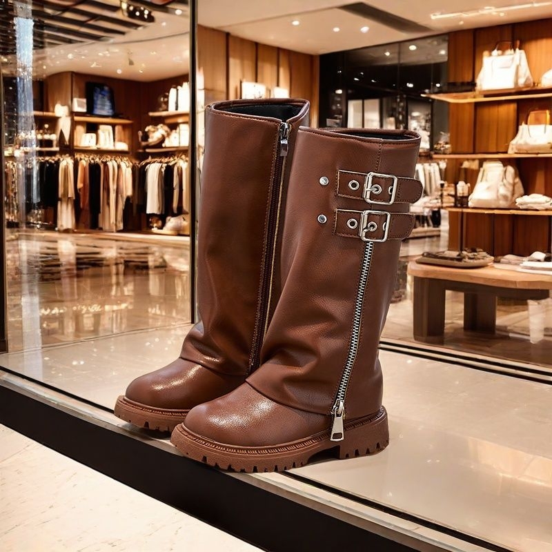 Lányok térdig érő lovas csizma (Külső anyag: Szintetikus bőr; Szár: Magas; Zárás: Oldalsó cipzár; Talp: Gumi)