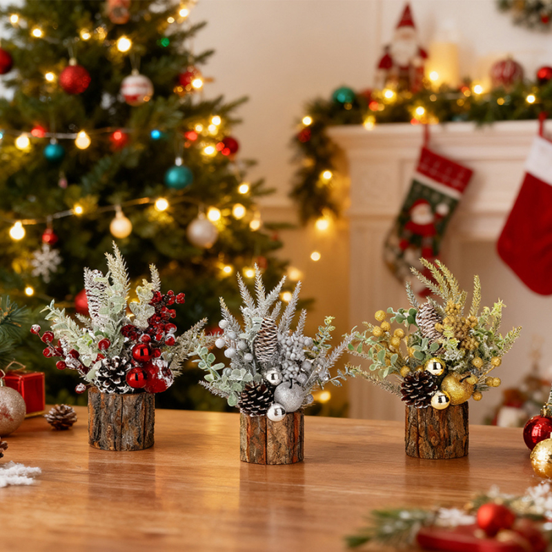 Μίνι Χριστουγεννιάτικο δέντρο με υφή φλοιού — Model: Tree Bark Small Tree; Υλικά: Plastic, Foam, Polyester, Wire; Κατηγορία: Christmas Tree; Χρήση: Desktop